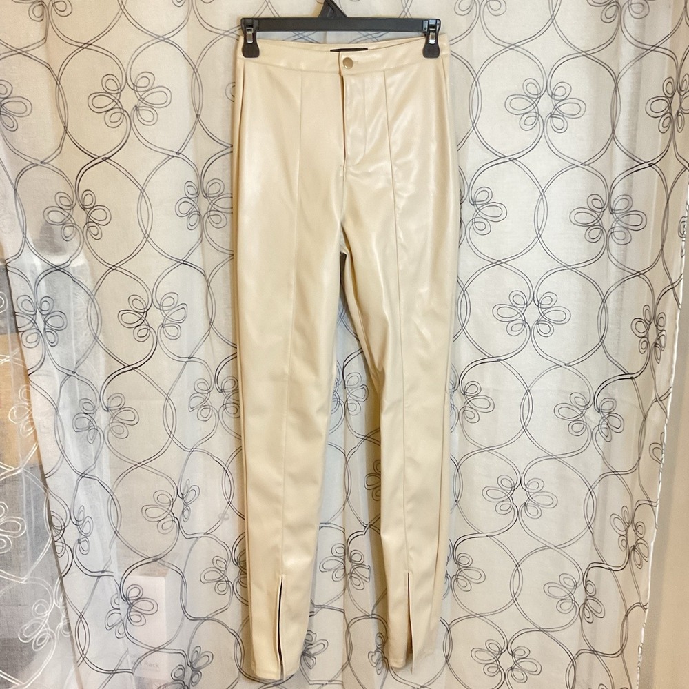 Forever 21 Women's Faux Leather Split-Hem Pants Black Small